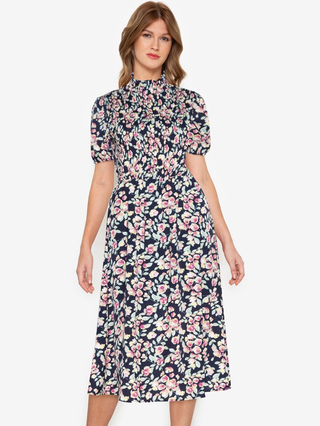 

ZALORA BASICS Multicoloured Floral High Neck Dress, Multi