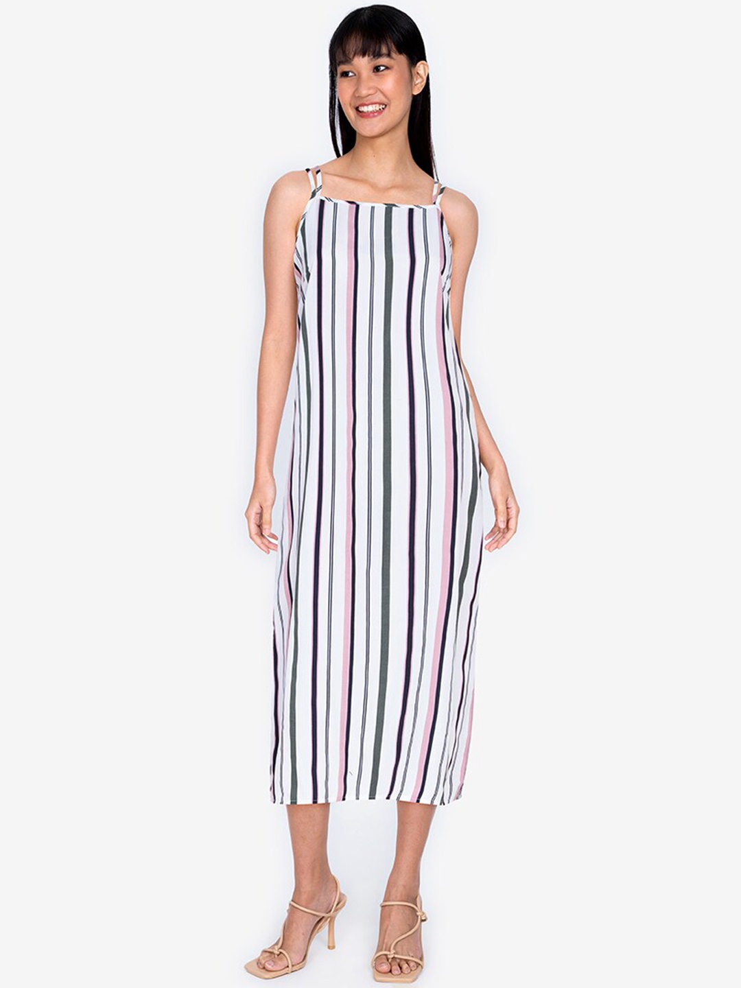 

ZALORA BASICS White Striped A-Line Midi Dress