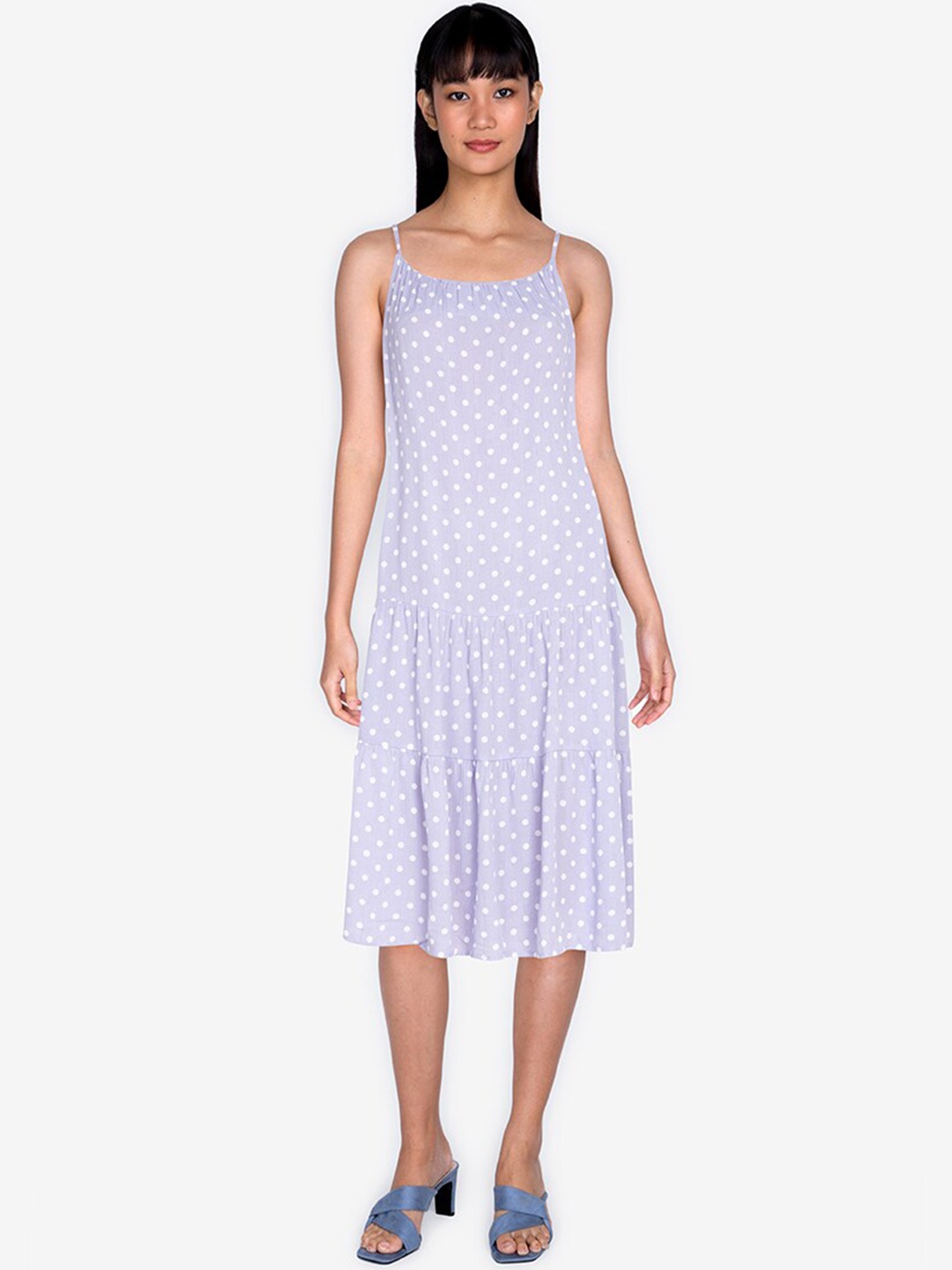 

ZALORA BASICS Purple & White Polka Dots A-Line Dress