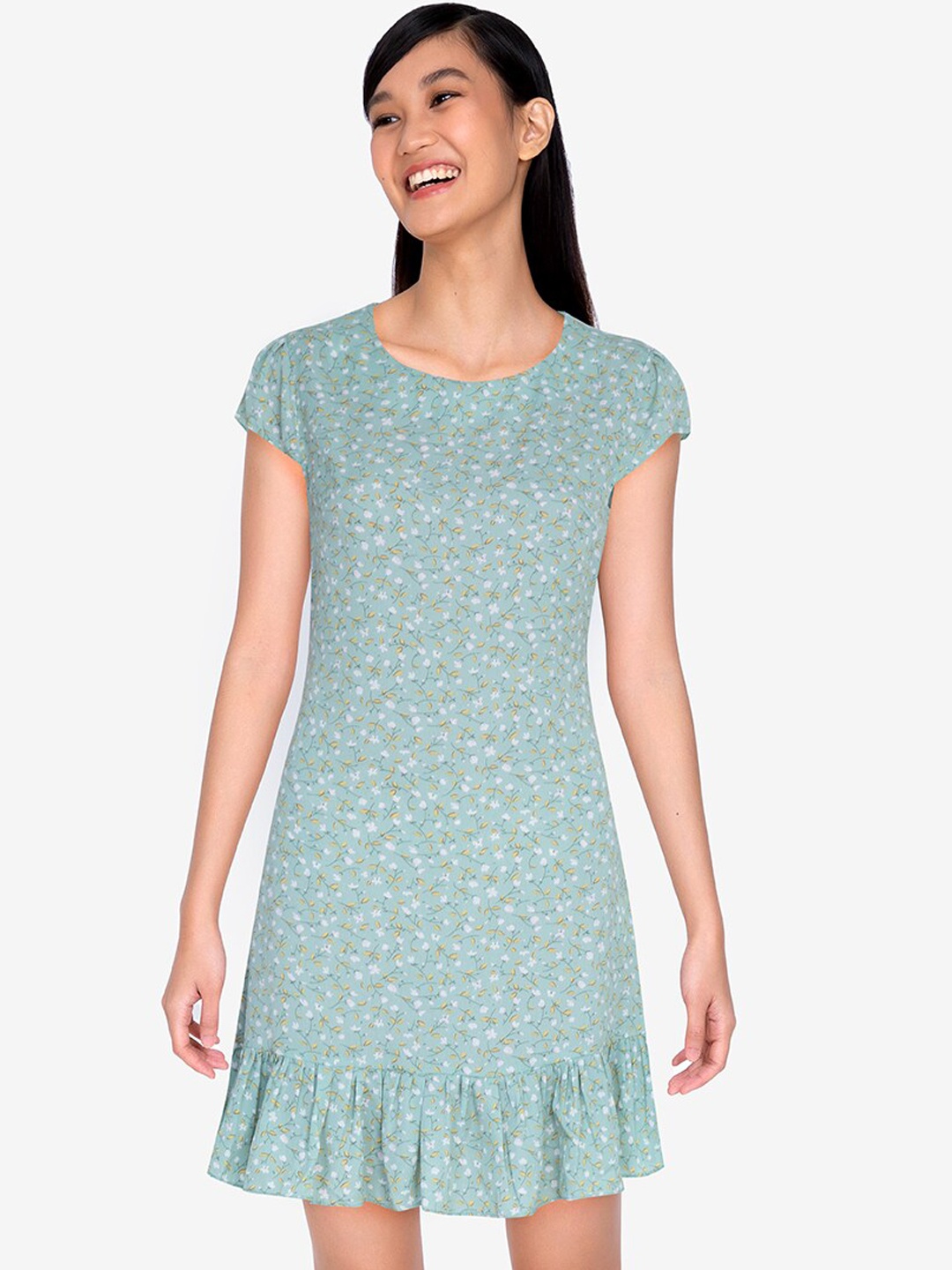 

ZALORA BASICS Multicoloured A-Line Cap Sleeve Flutter Hem Dress, Multi