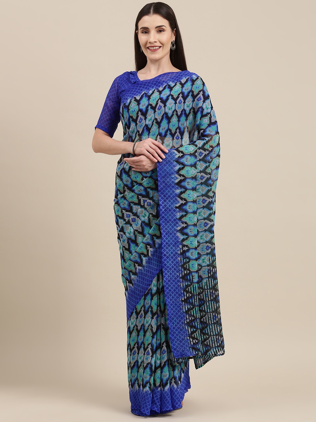 

KALINI Blue Printed Pure Georgette Saree