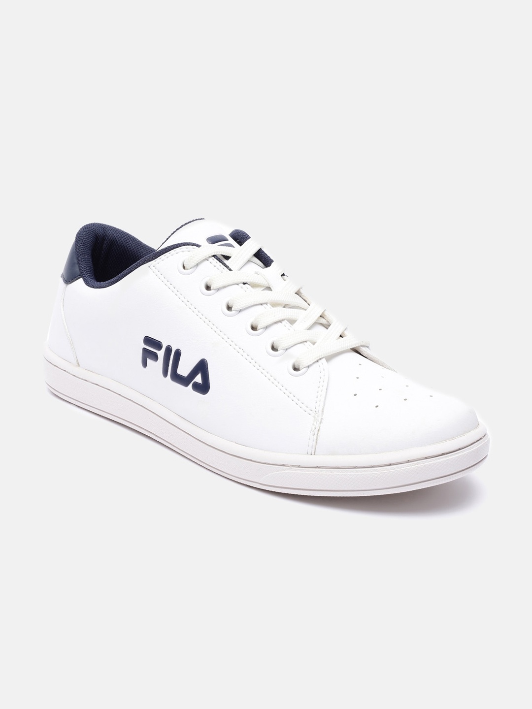 

FILA Women White & Navy Blue Perforated Sneakers with Brand Logo Print Detail