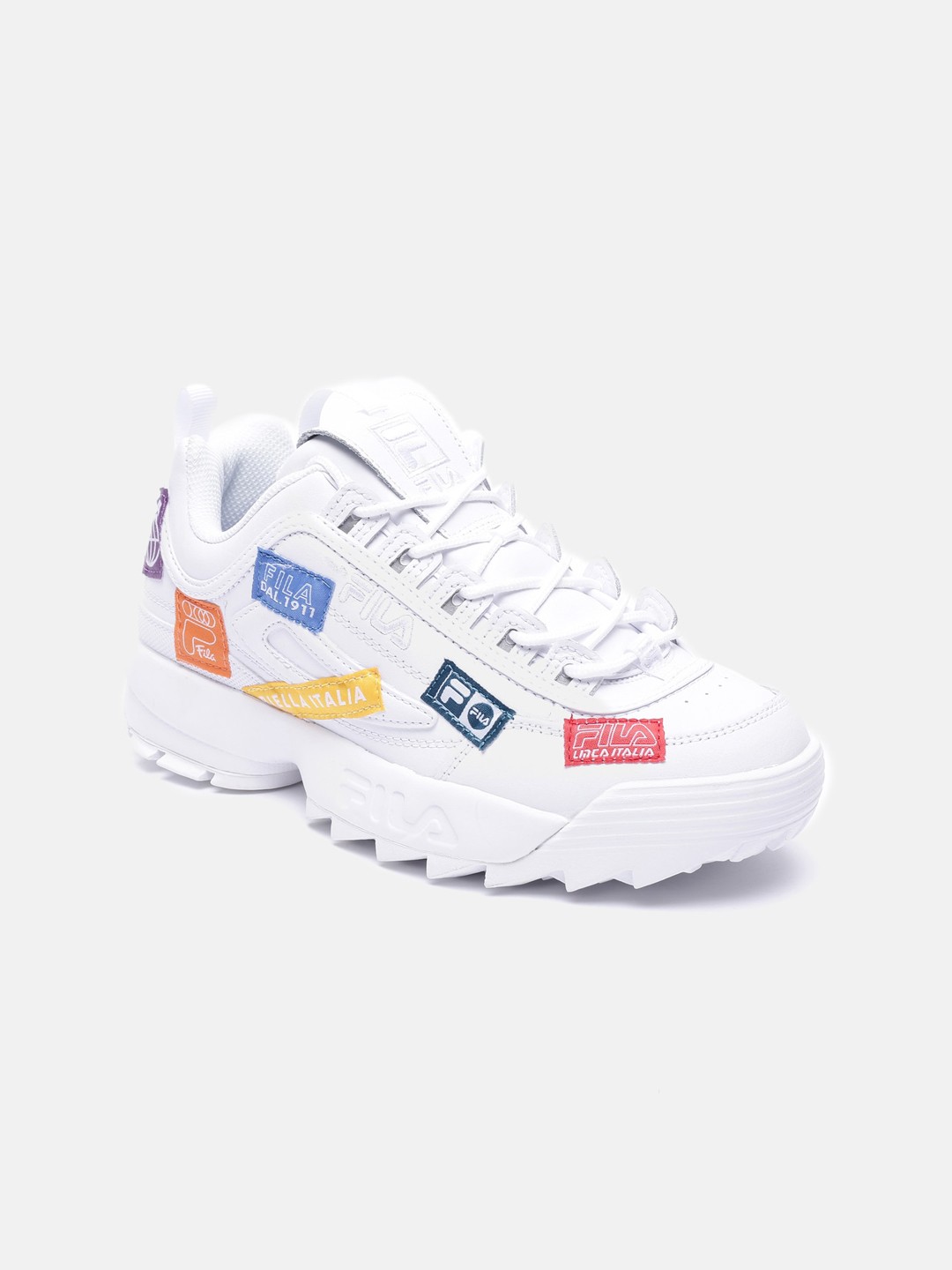 

FILA Women White & Multi-Colour Colourblocked Leather Casual Shoes