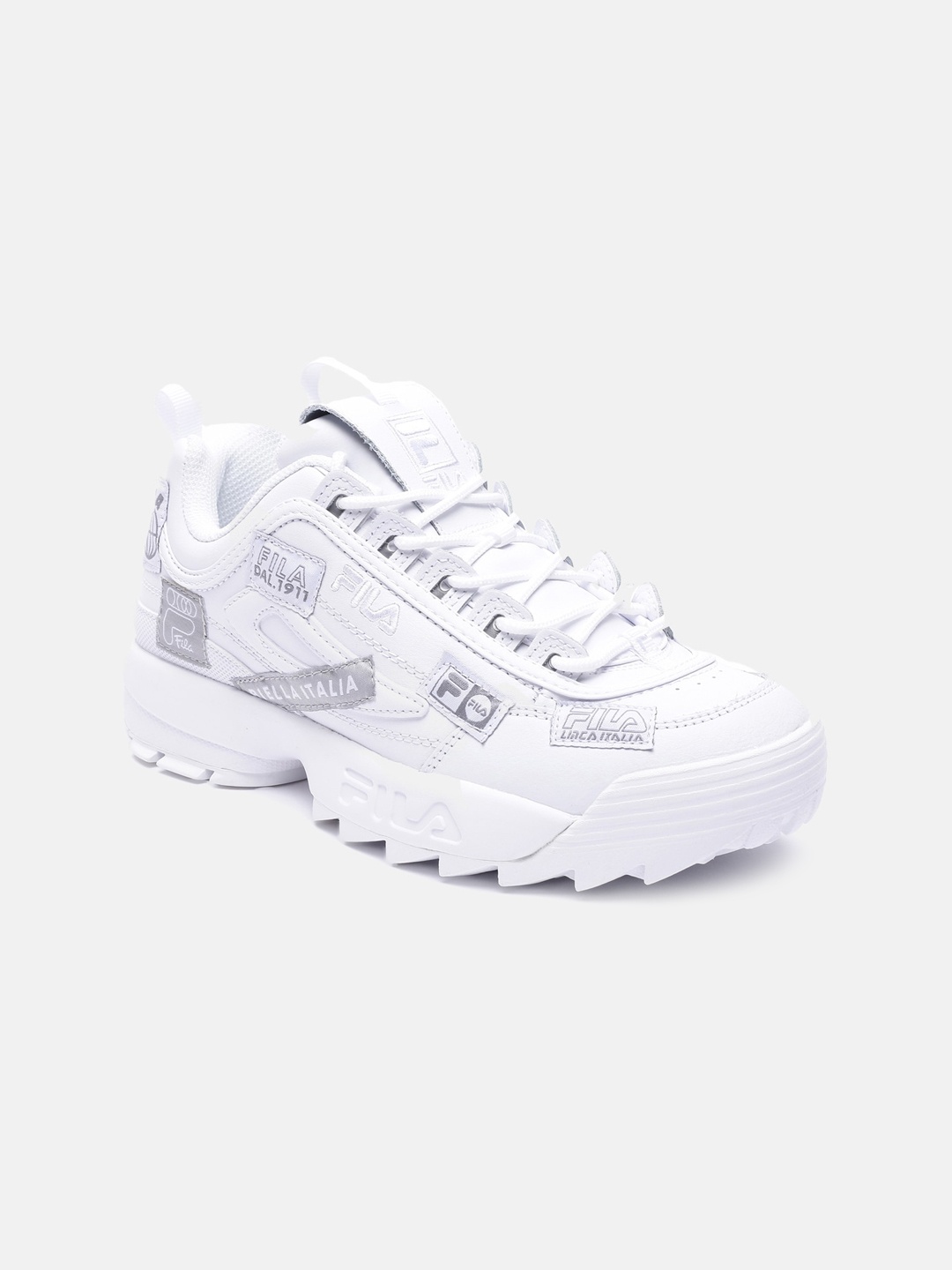 

FILA Women White Printed Leather Sneakers