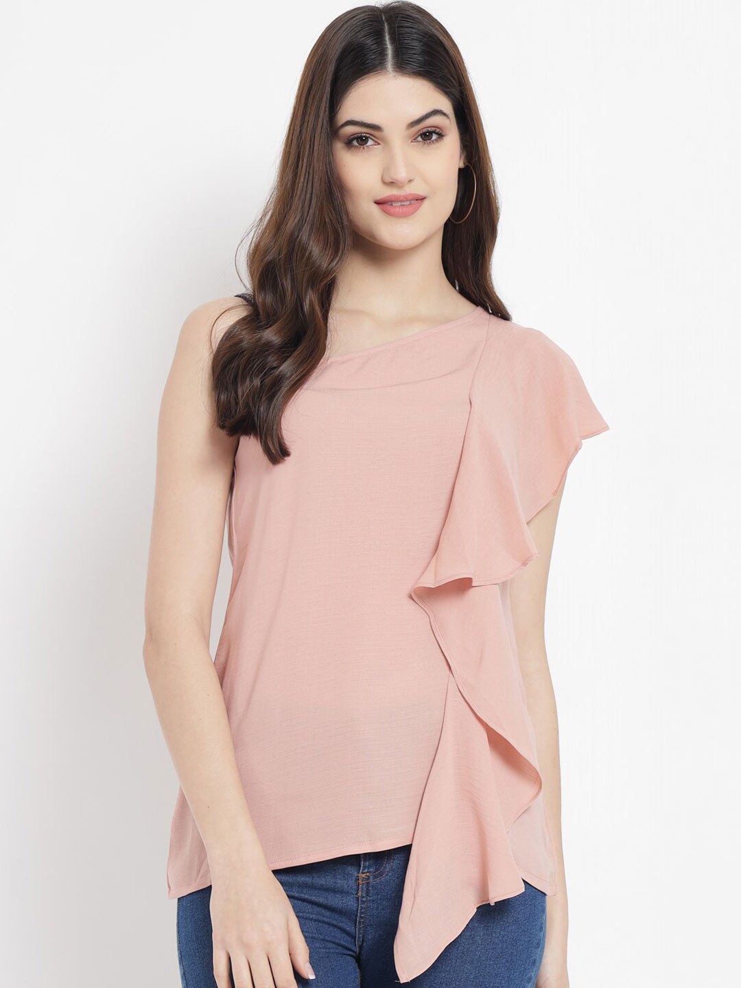 

Aujjessa Women Pink Solid Top with Ruffle