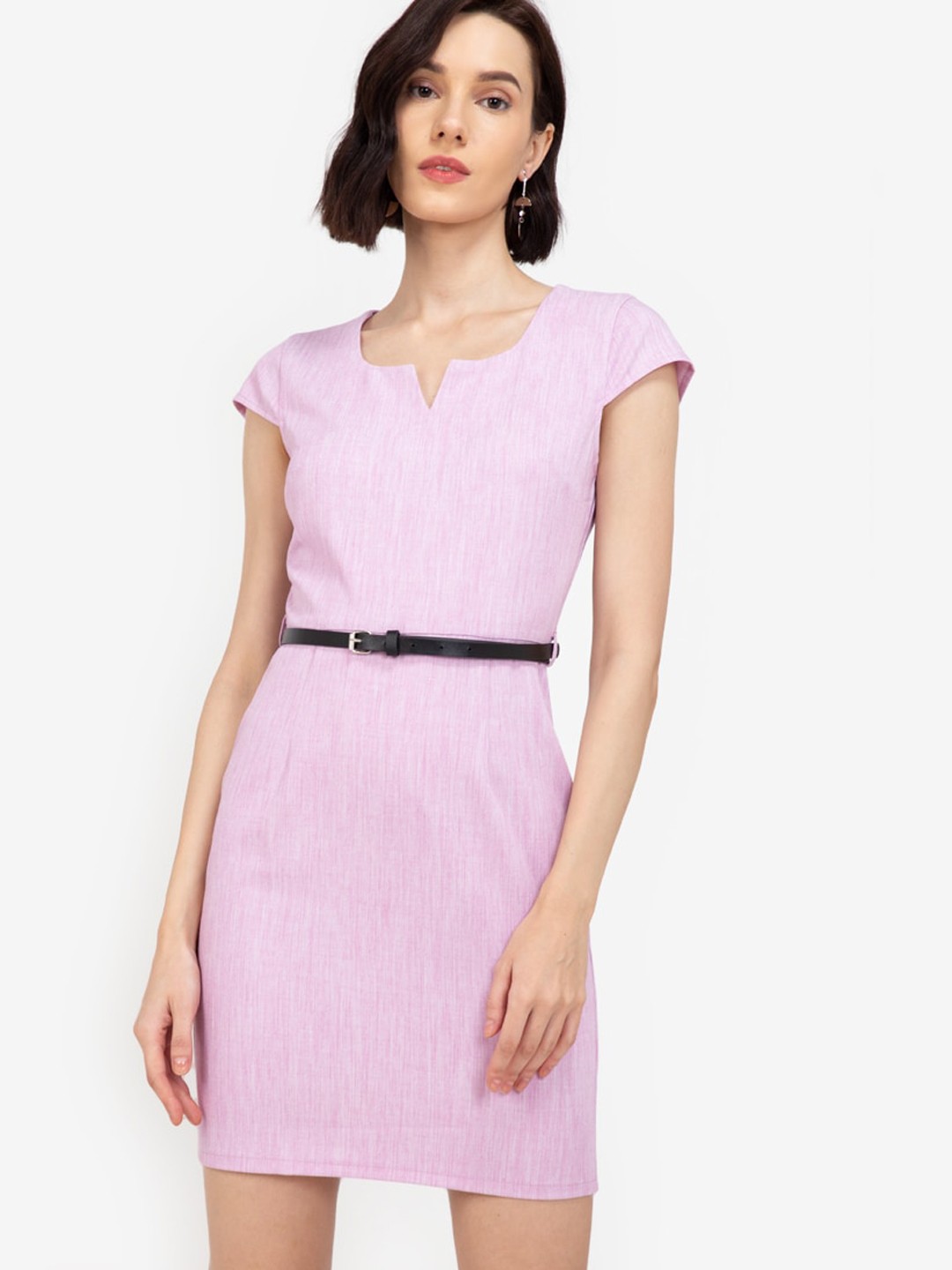 

ZALORA WORK Purple Cap Sleeves A-Line Dress with Blet