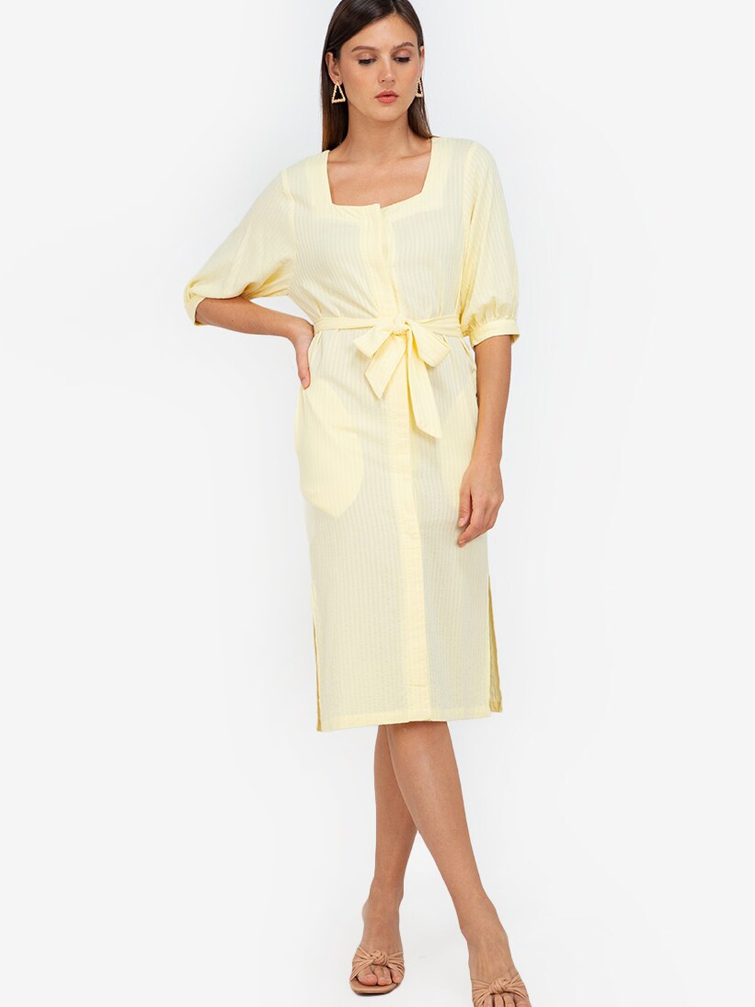 

ZALORA WORK Yellow A-Line Midi Dress