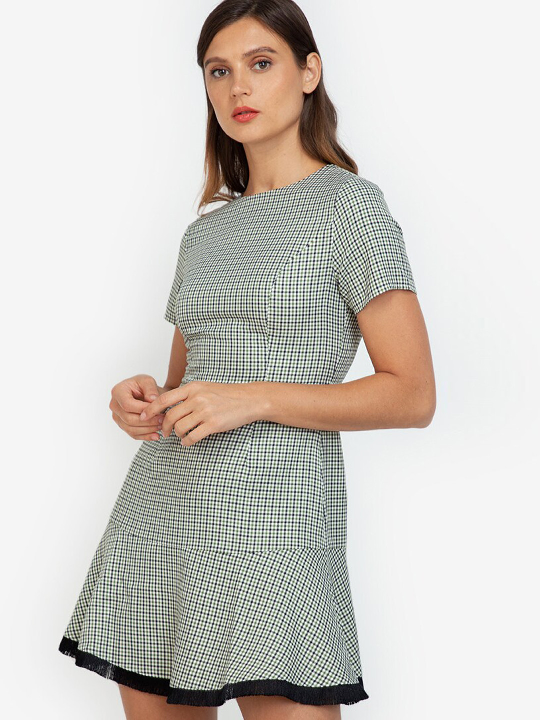 

ZALORA WORK Women Green Checked A-Line Dress, Grey