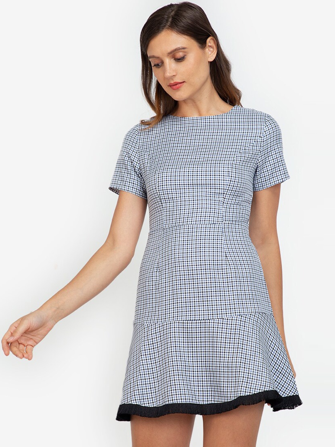 

ZALORA WORK Women Blue Checked A-Line Dress
