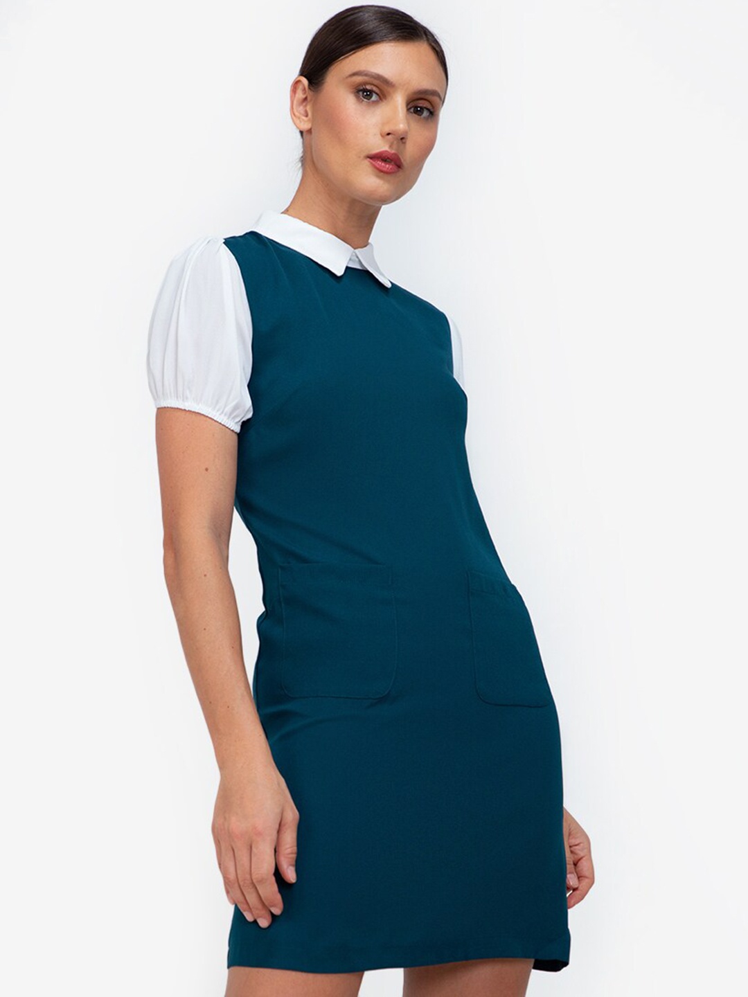 

ZALORA WORK Green Colourblocked A-Line Dress