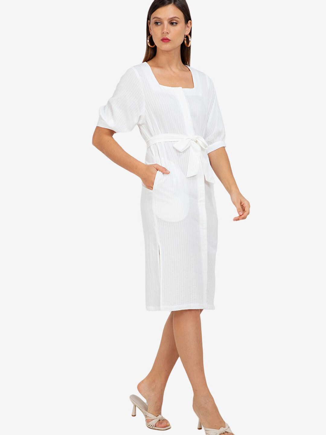 

ZALORA WORK White A-Line Midi Dress