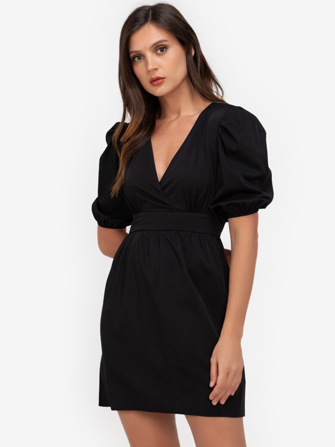 

ZALORA WORK Black Bishop Sleeves A-Line Mini Dress