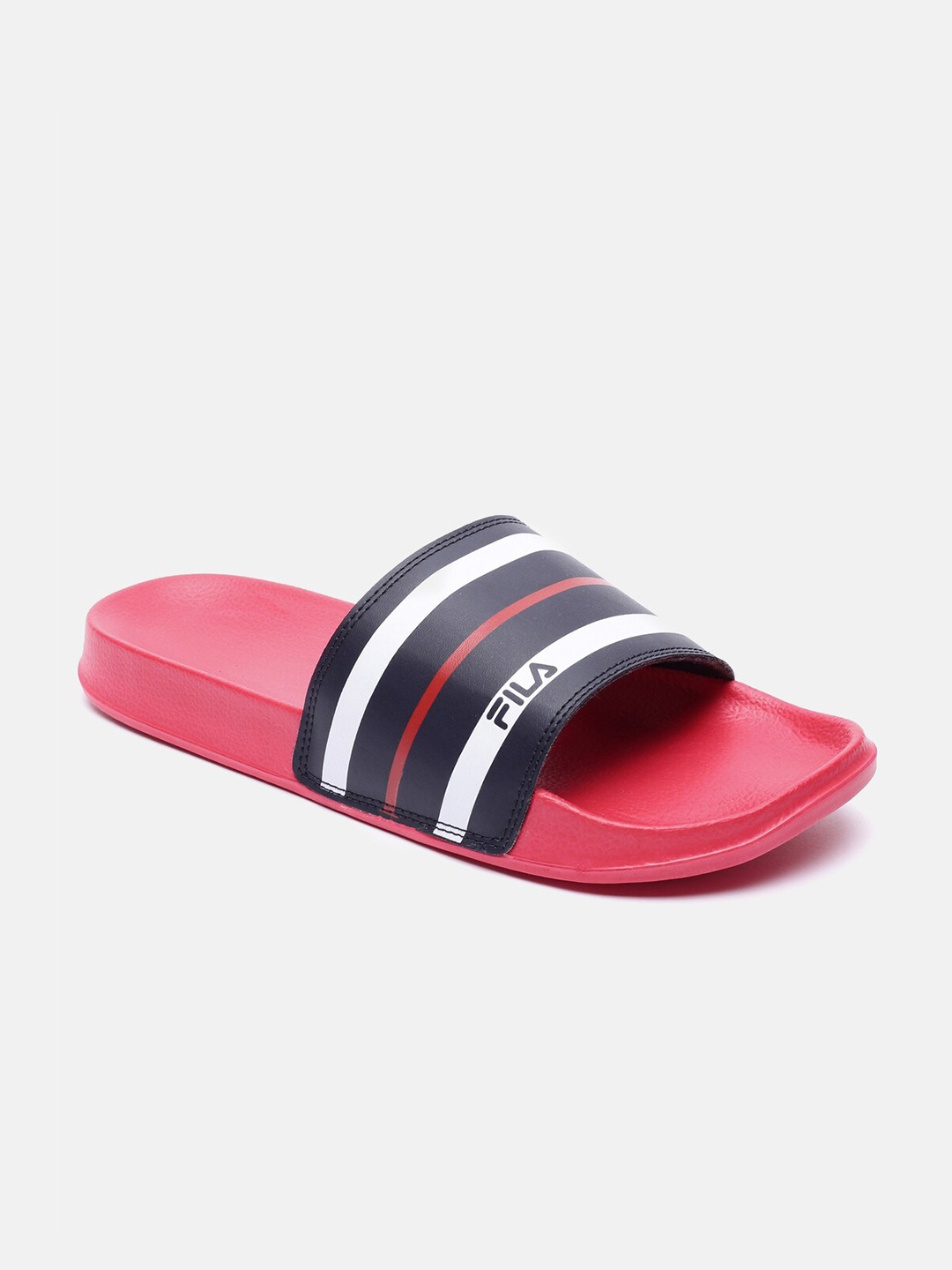 

FILA Men Red & Navy Blue Striped Sliders