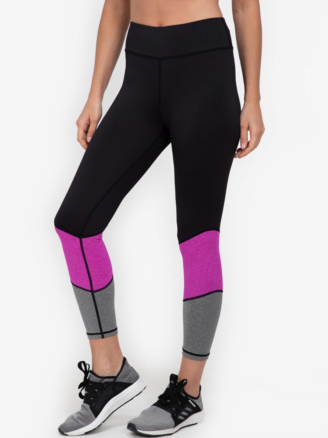 

ZALORA ACTIVE Women Black & Pink Colourblocked Tights