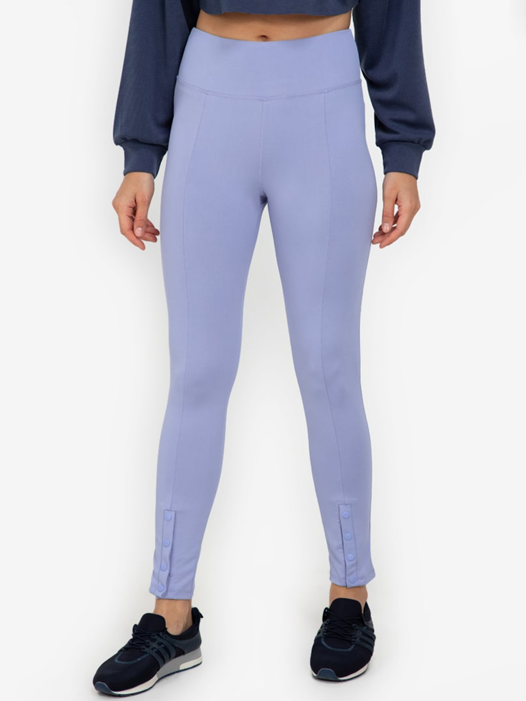 

ZALORA ACTIVE Women Blue Snap Button Hem Fitted Leggings