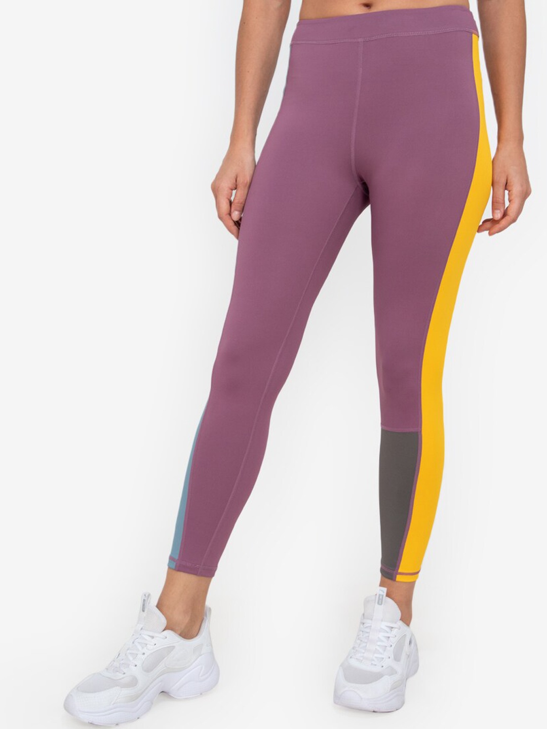 

ZALORA ACTIVE Women Purple & Yellow Colour Block Tights