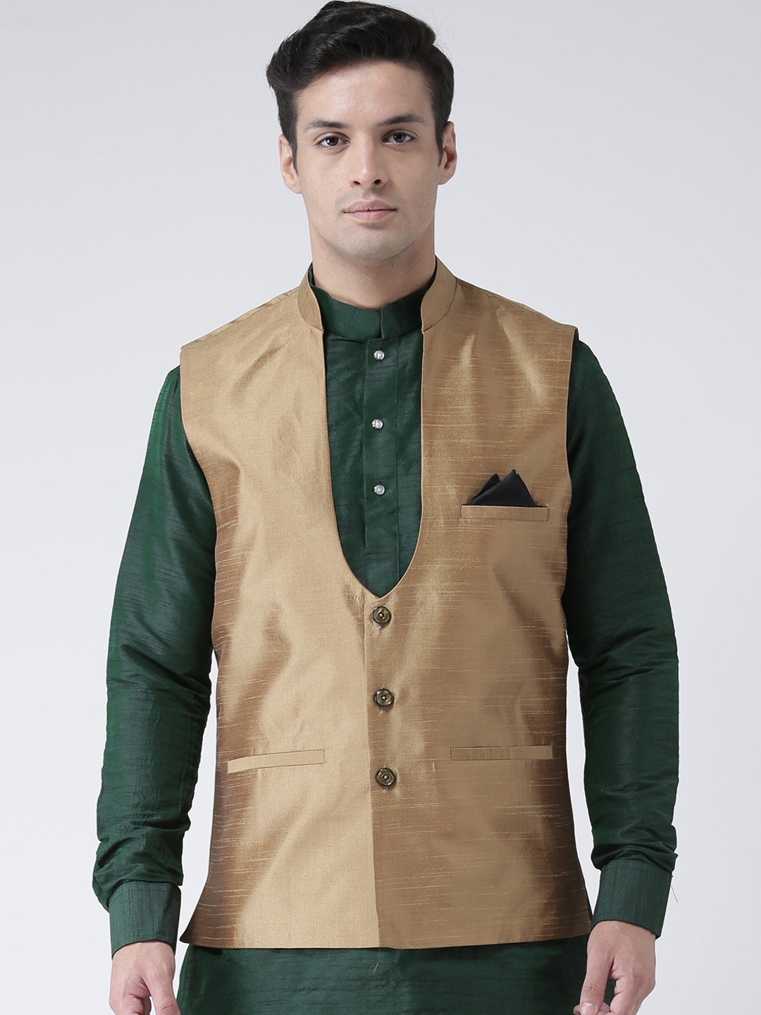 

DEYANN Men Brown Solid Woven Nehru Jacket