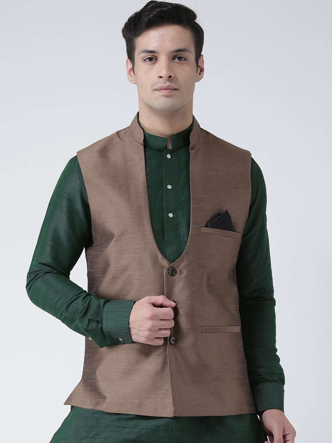 

DEYANN Men Brown Solid Woven Nehru Jacket