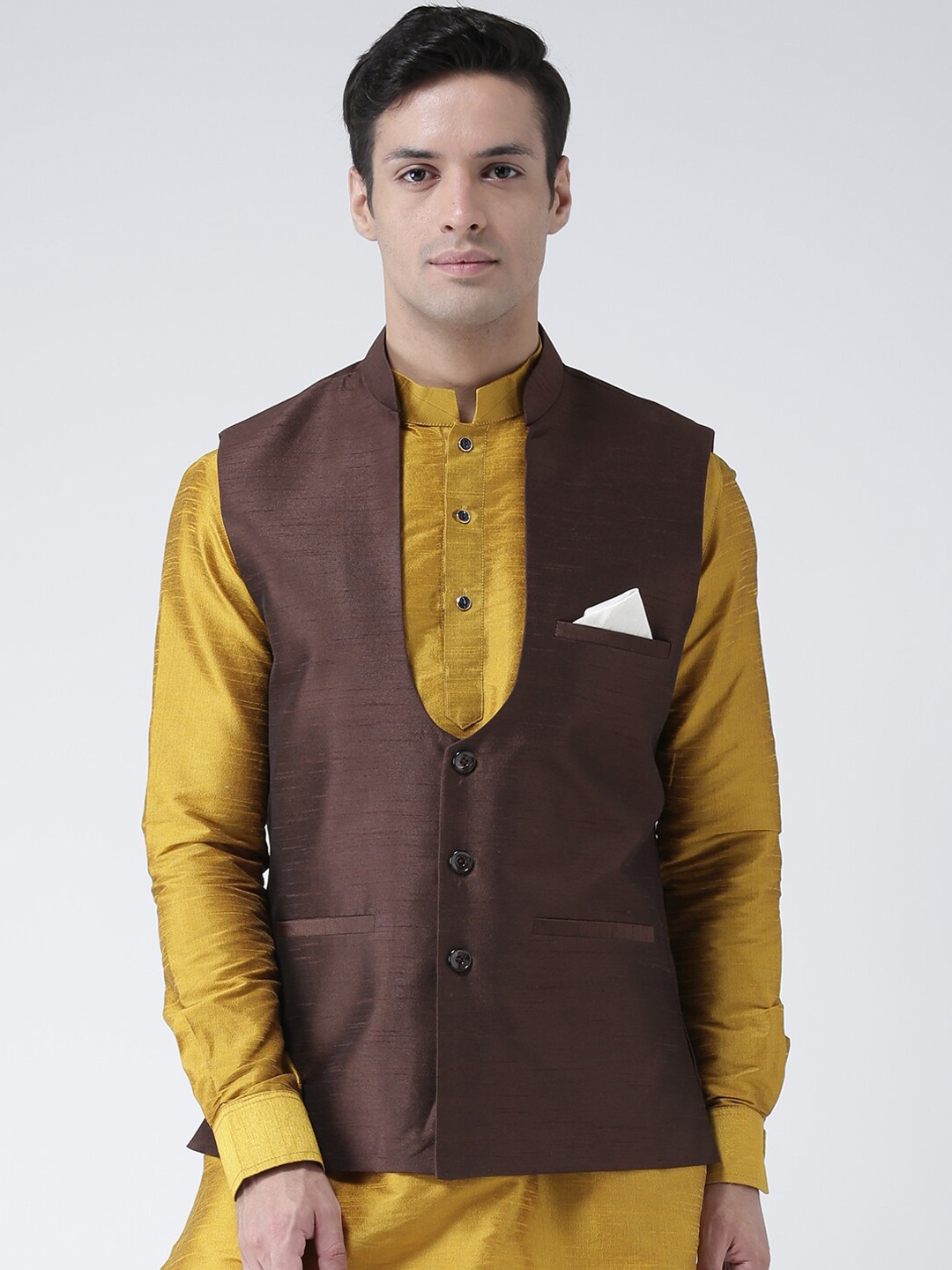 

DEYANN Men Brown Solid Woven Nehru Jacket