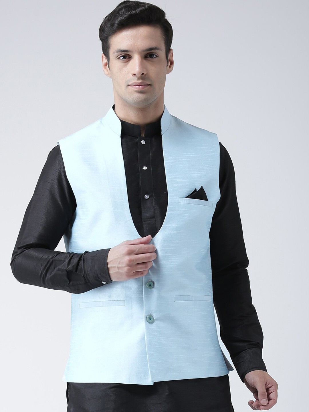 

DEYANN Men Blue Solid Woven Nehru Jacket