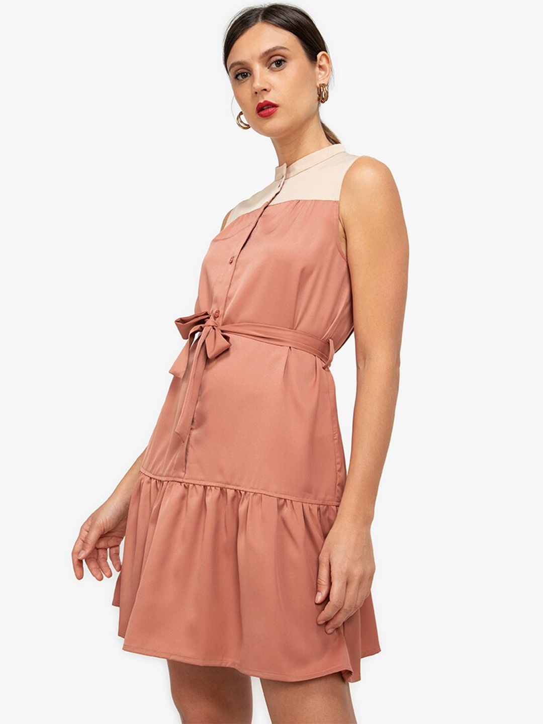 

ZALORA WORK Women Peach-coloured Solid A-Line Dress