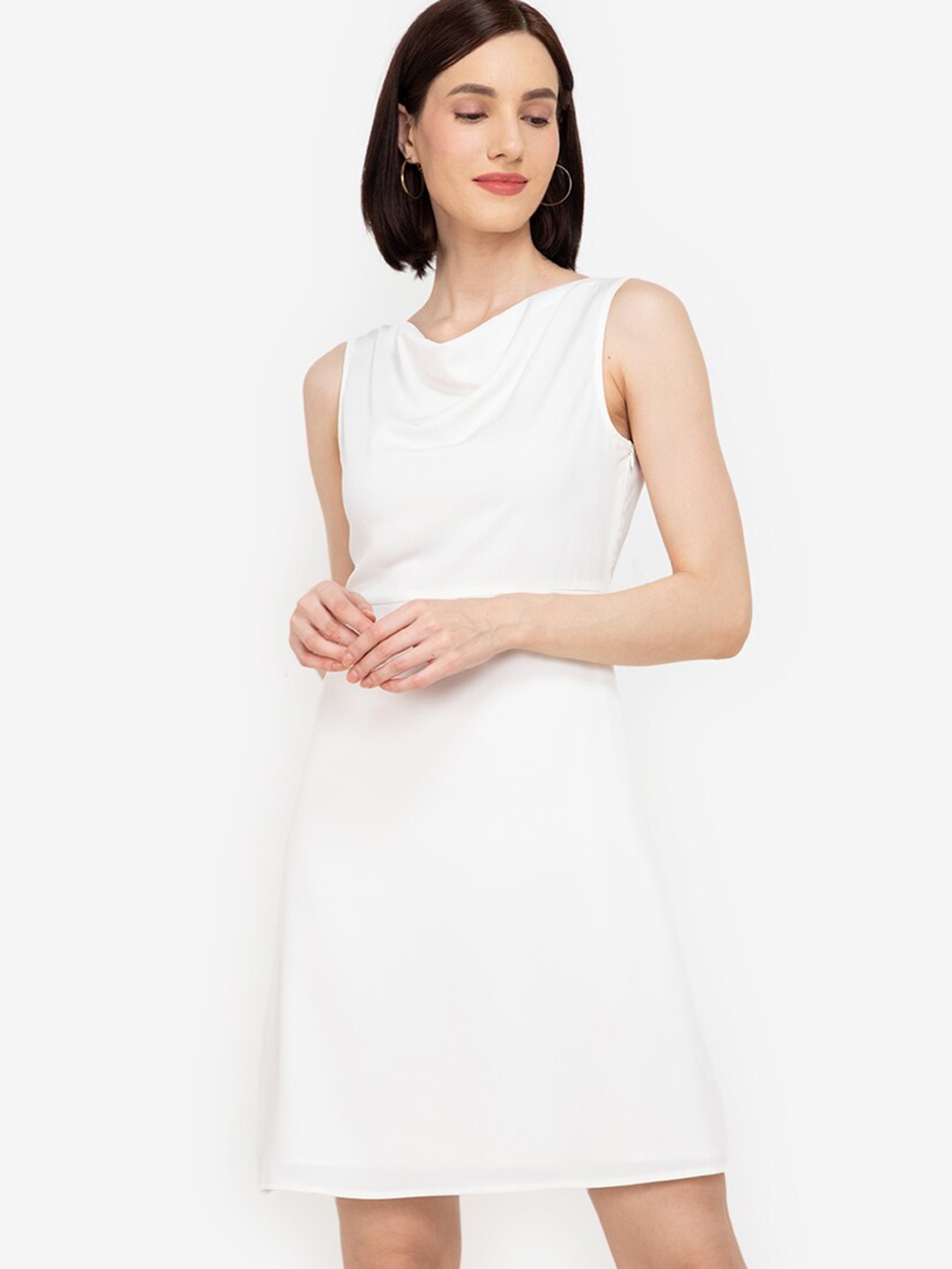 

ZALORA WORK White Cowl Neck A-Line Dress