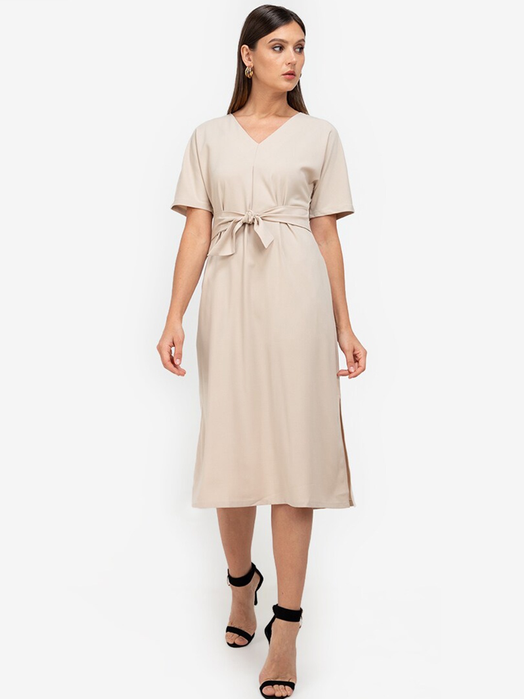 

ZALORA WORK Beige A-Line Midi Dress