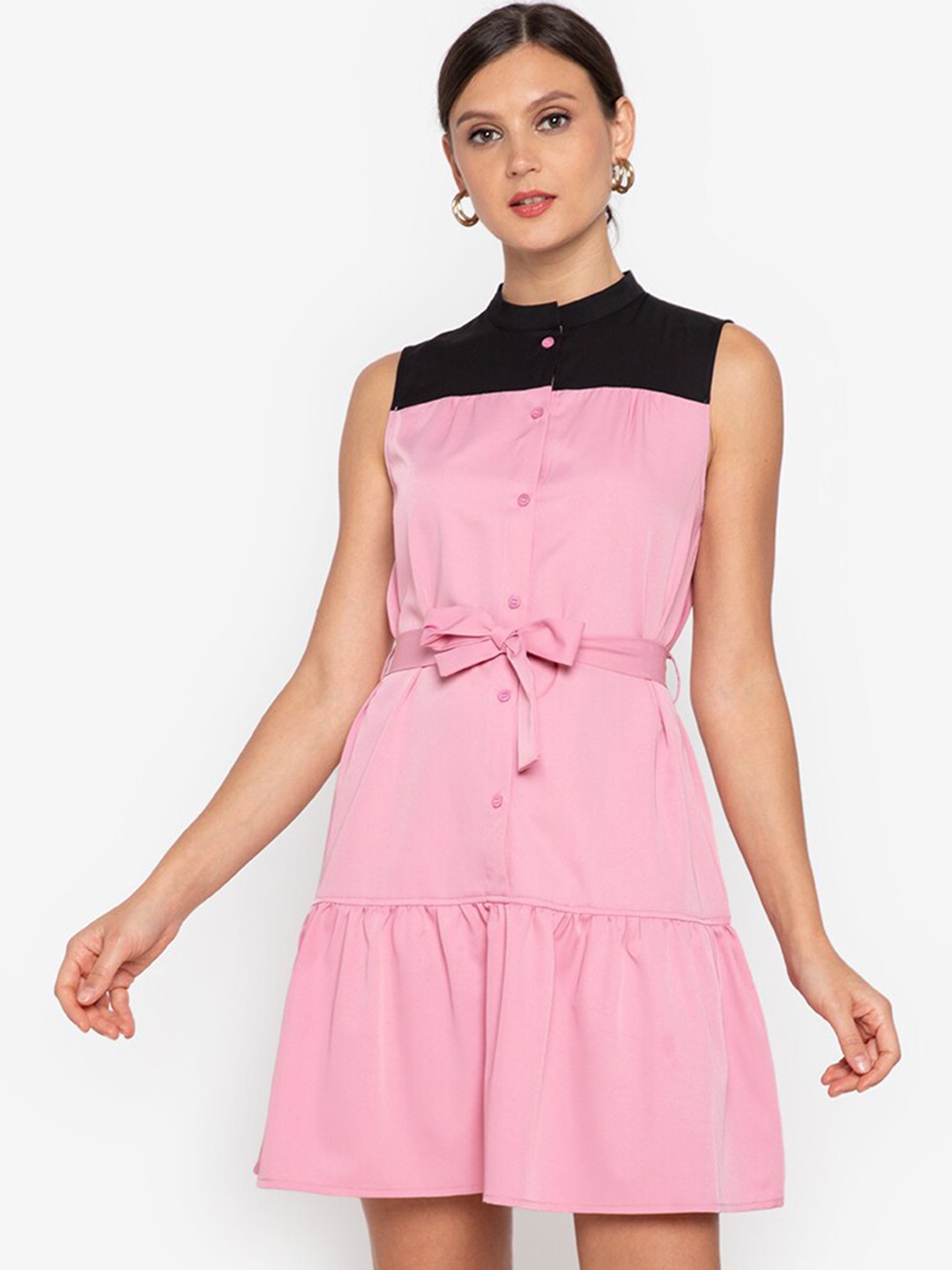

ZALORA WORK Women Pink & Black A-Line Dress