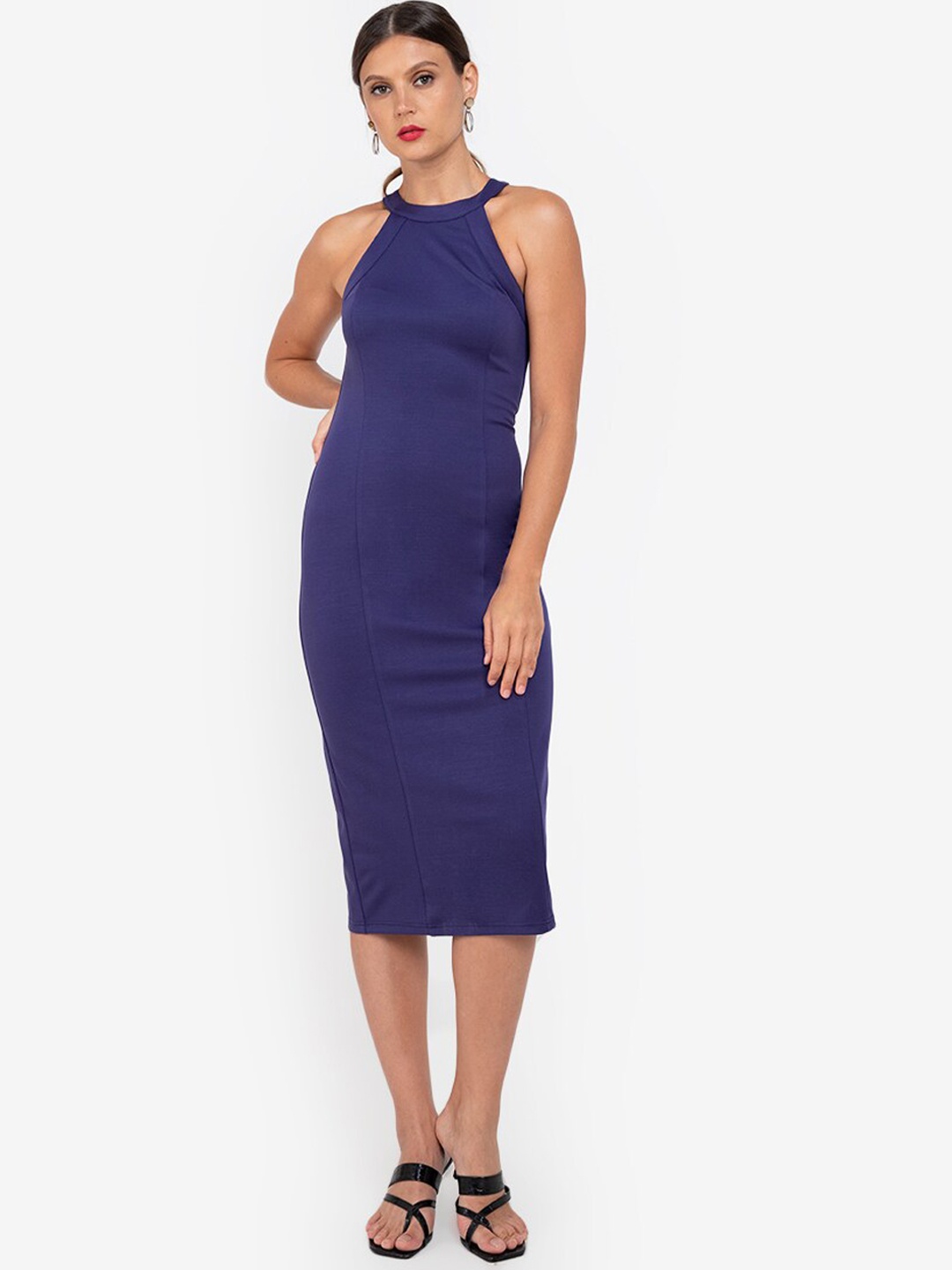 

ZALORA WORK Navy Blue Halter Neck Bodycon Midi Dress