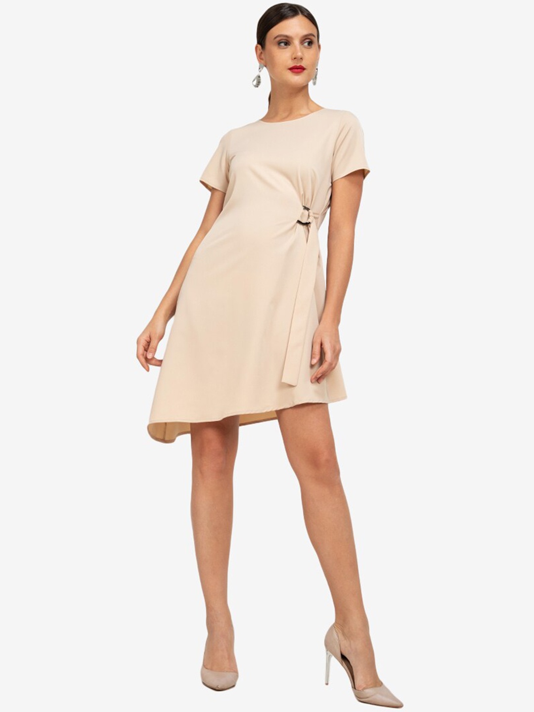 

ZALORA WORK Beige Buckle Detail A-Line Dress