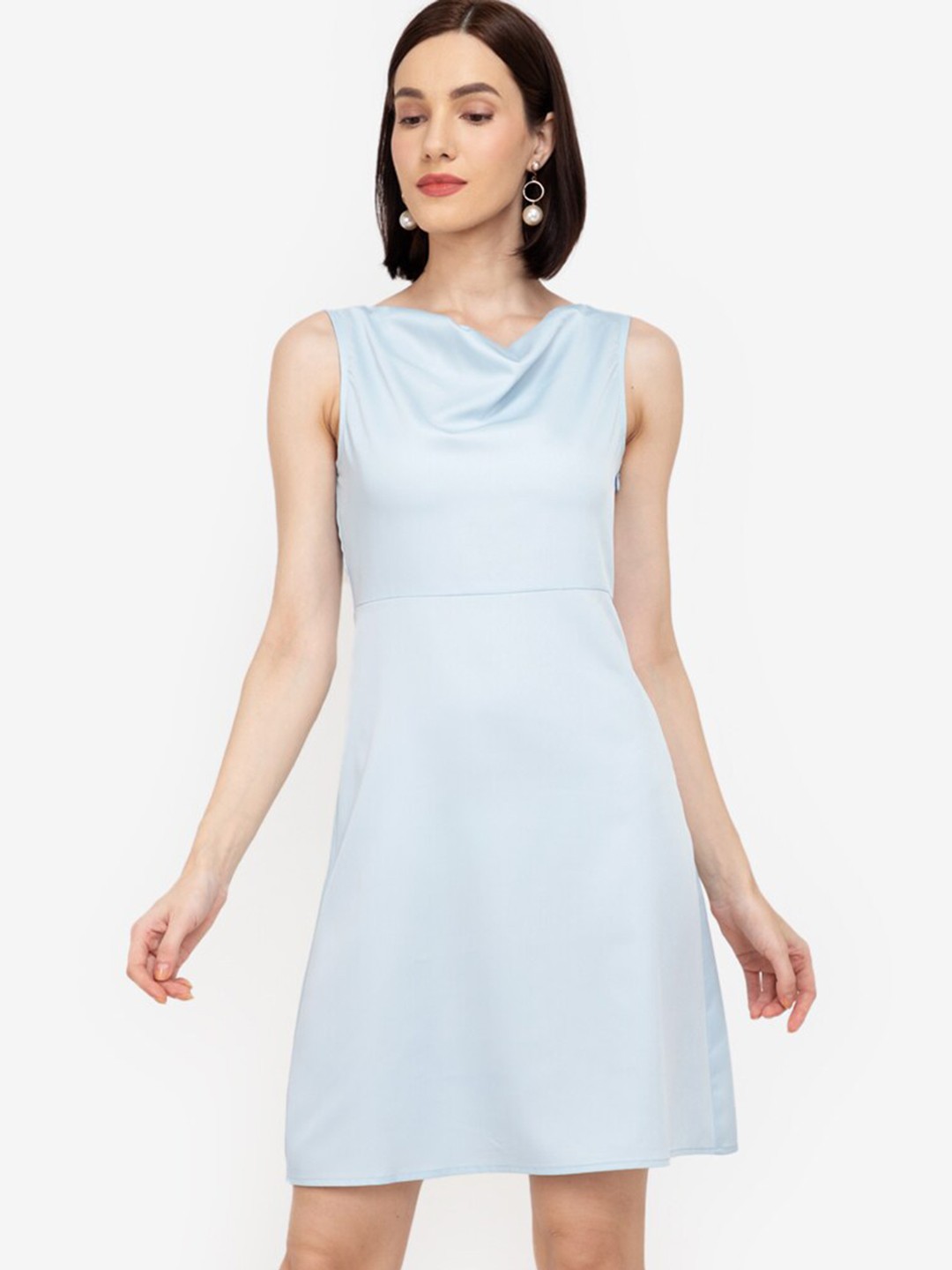 

ZALORA WORK Blue Cowl Neck A-Line Dress