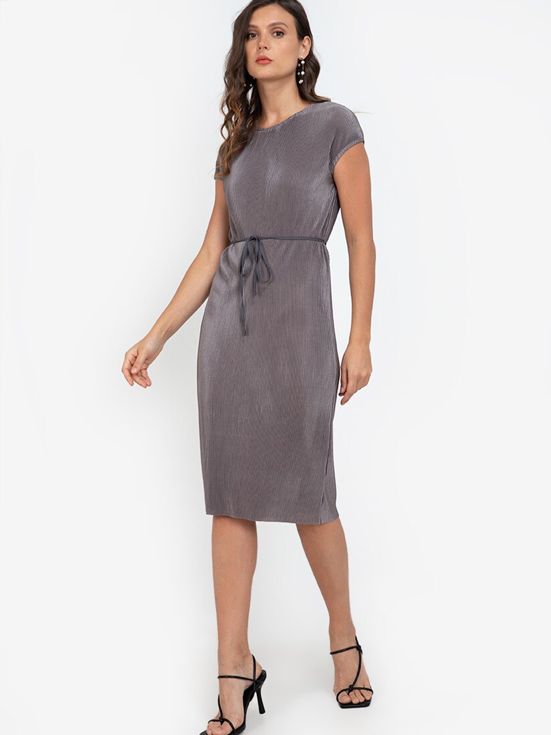 

ZALORA WORK Grey A-Line Pleated Dress