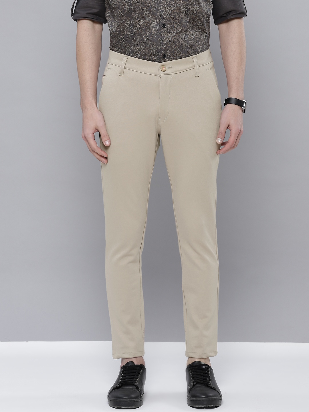 

DENNISON Men Beige Smart Tapered Fit Wrinkle Free Trousers
