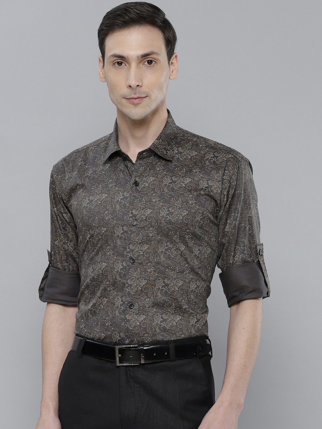 

DENNISON Men Grey Smart Slim Fit Printed Casual Shirt