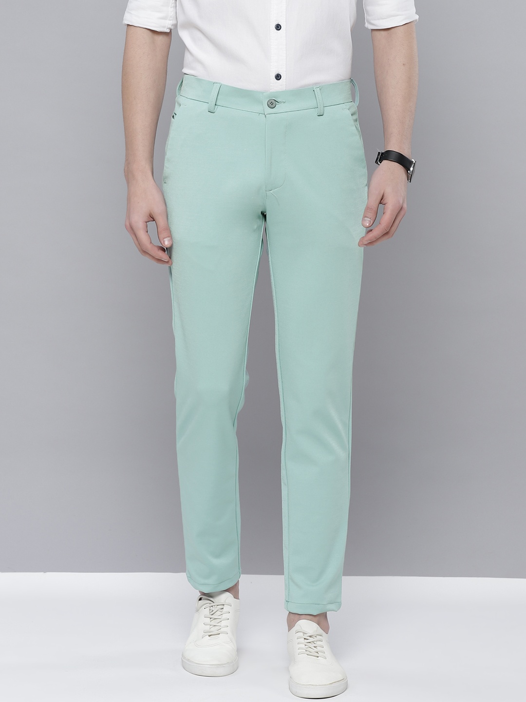 

DENNISON Men Sea Green Smart Tapered Fit Wrinkle Free Trousers