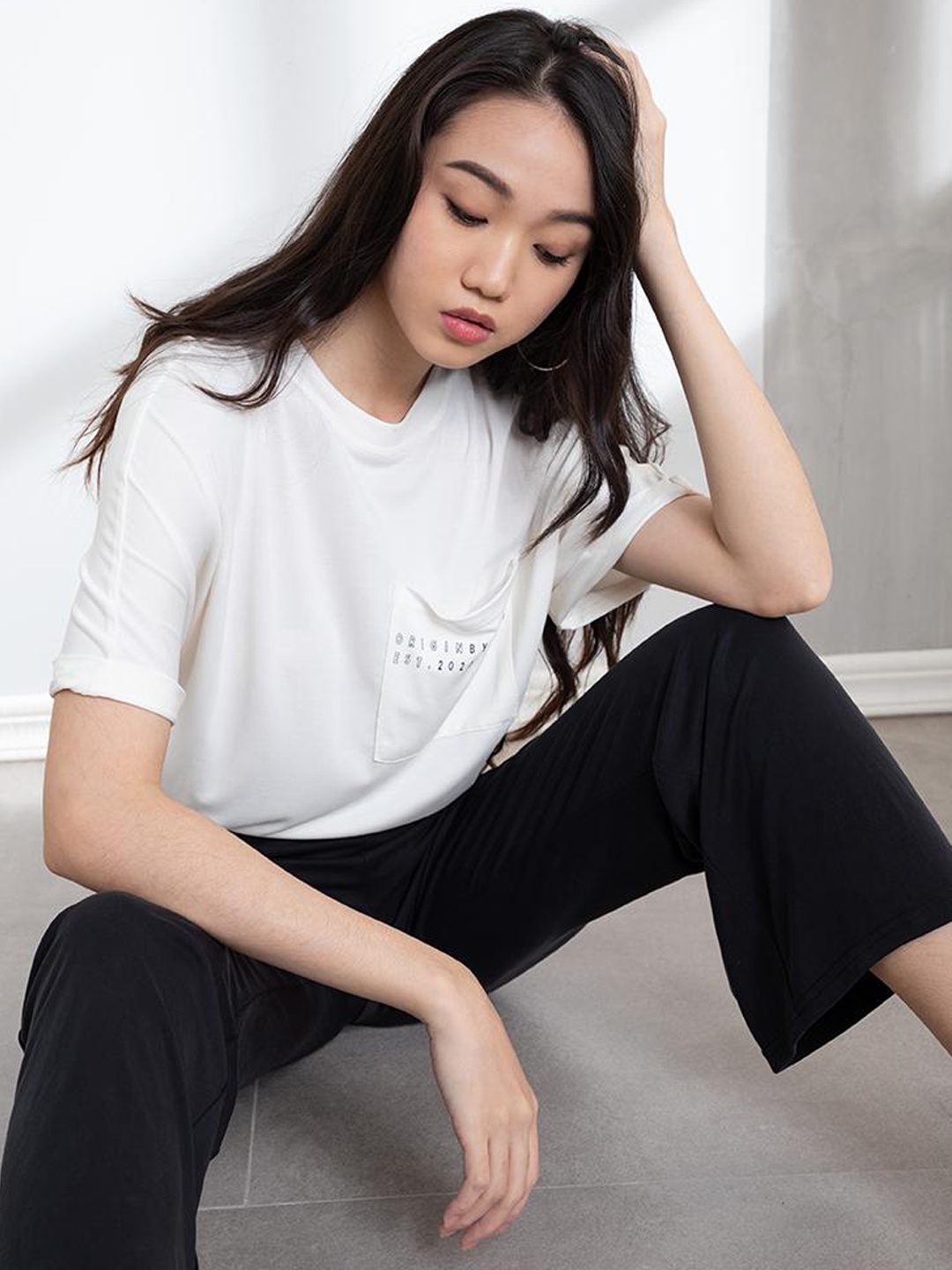 

ORIGIN BY ZALORA White Printed Longline Top
