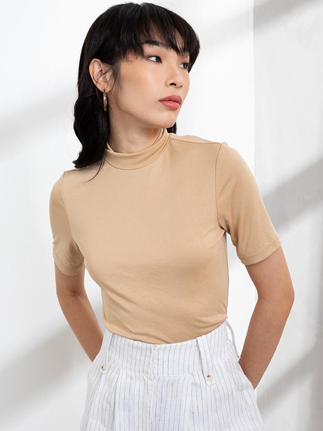 

ORIGIN BY ZALORA Beige High Neck Top