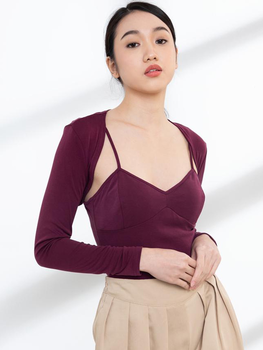 

ORIGIN BY ZALORA Red Solid Top with Shrug