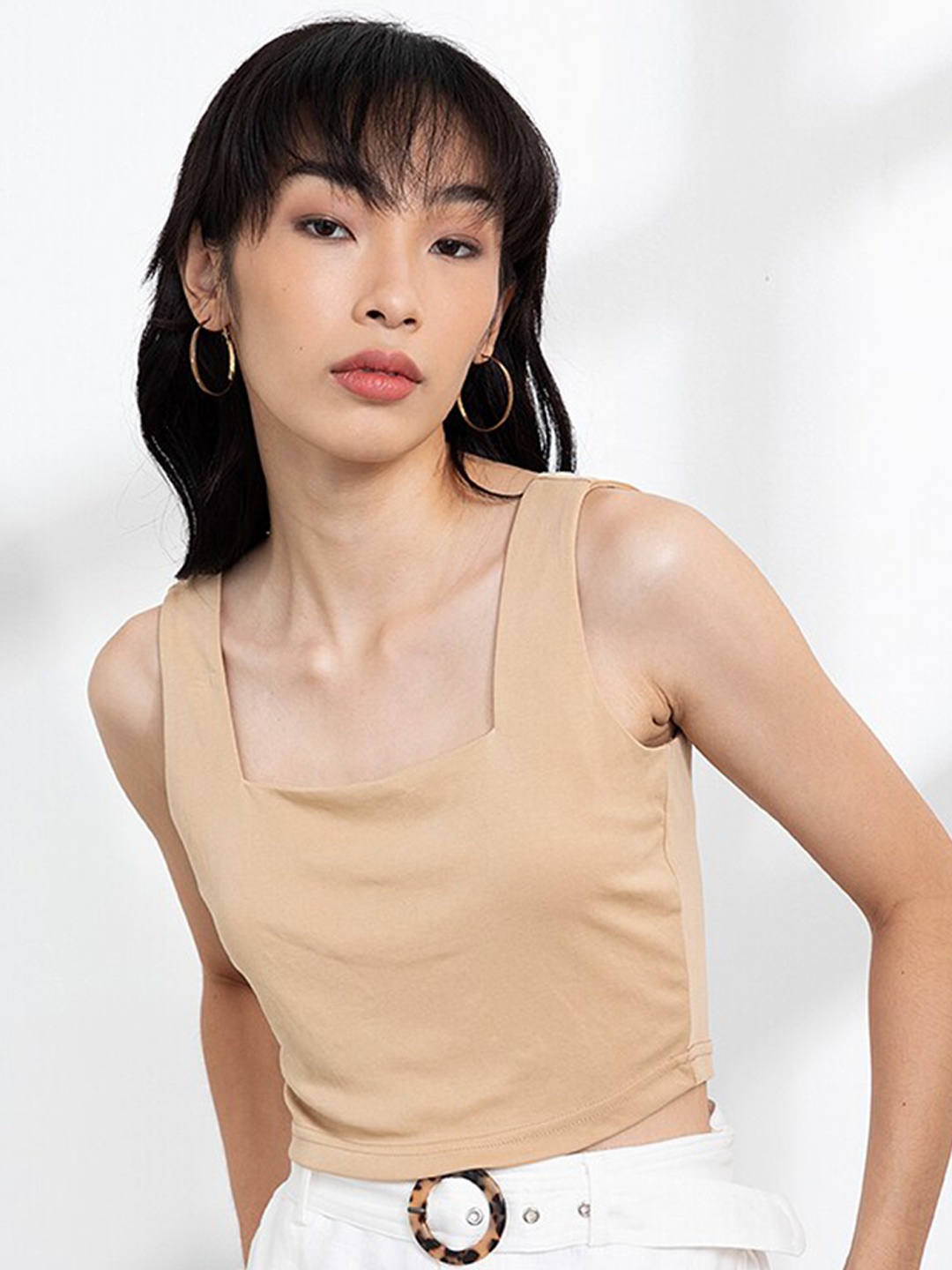 

ORIGIN BY ZALORA Beige Cropped Top