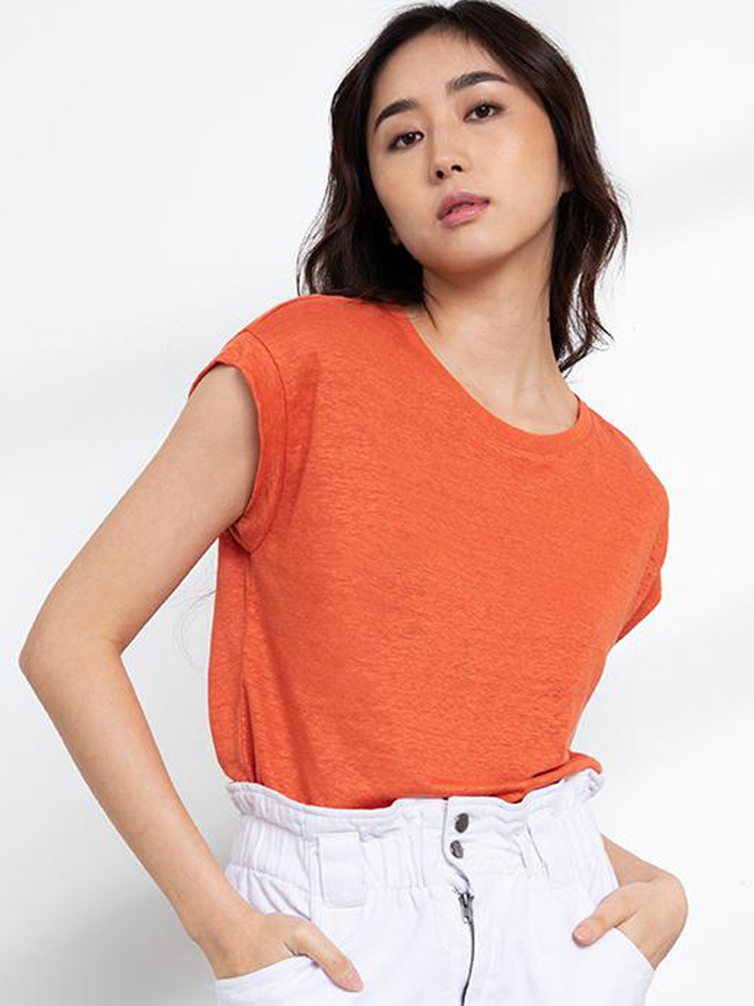 

ORIGIN BY ZALORA Grey Melange Extended Sleeves Linen Top