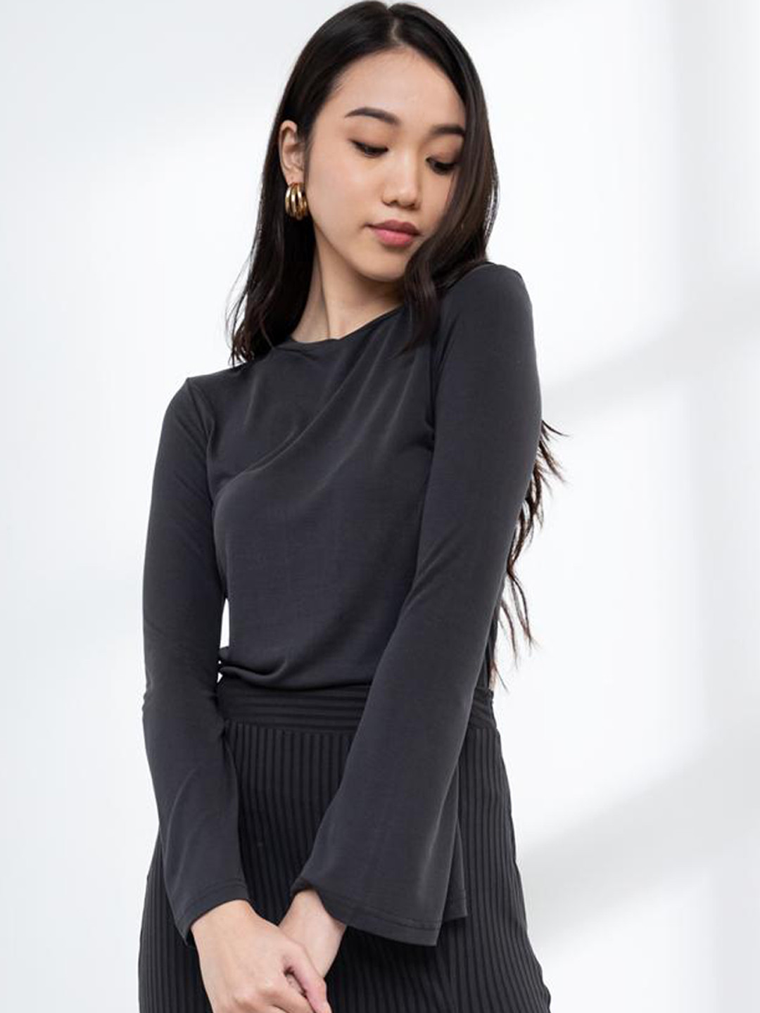 

ORIGIN BY ZALORA Black Flared Sleeve Top