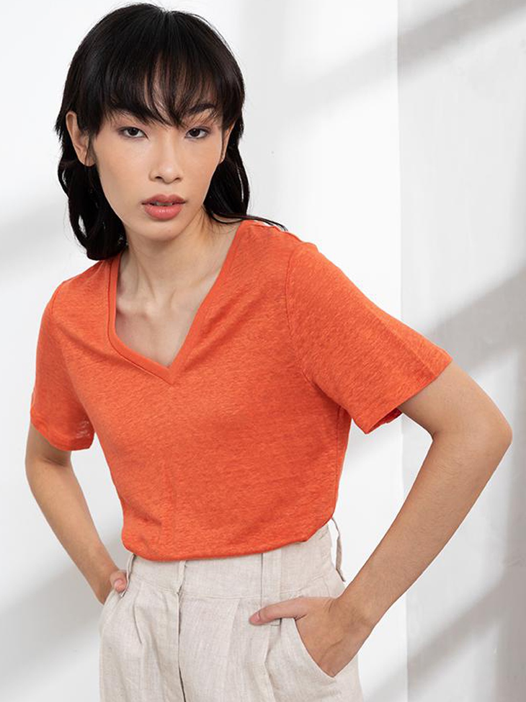 

ORIGIN BY ZALORA Women Orange Linen Top