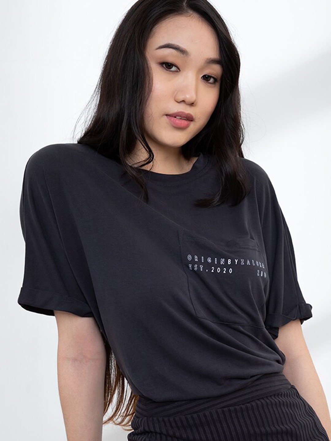 

ORIGIN BY ZALORA Black Brand Logo Print Top