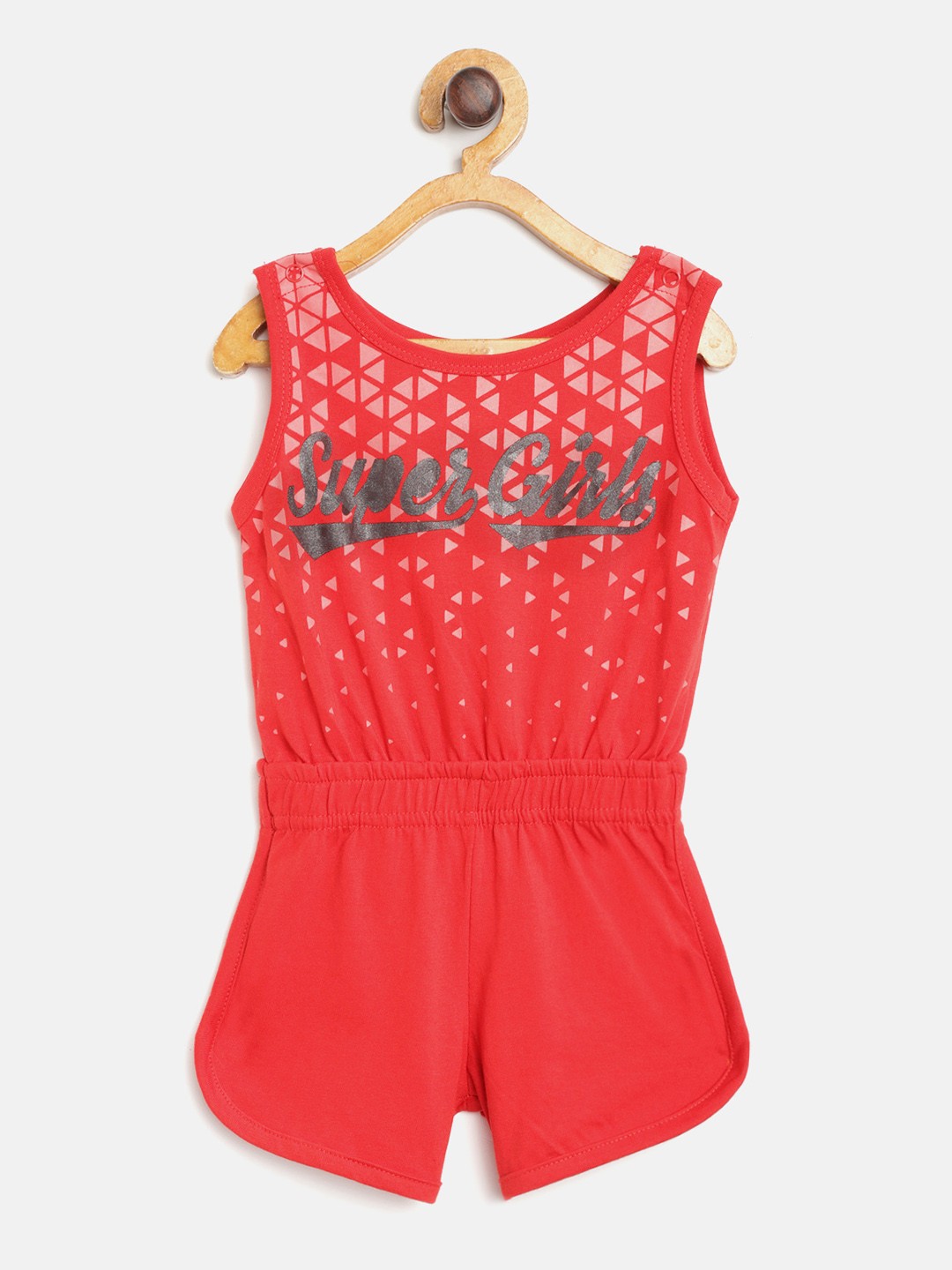 

GAME BEGINS Girls Red Geometric Printed Cotton Jumpsuit