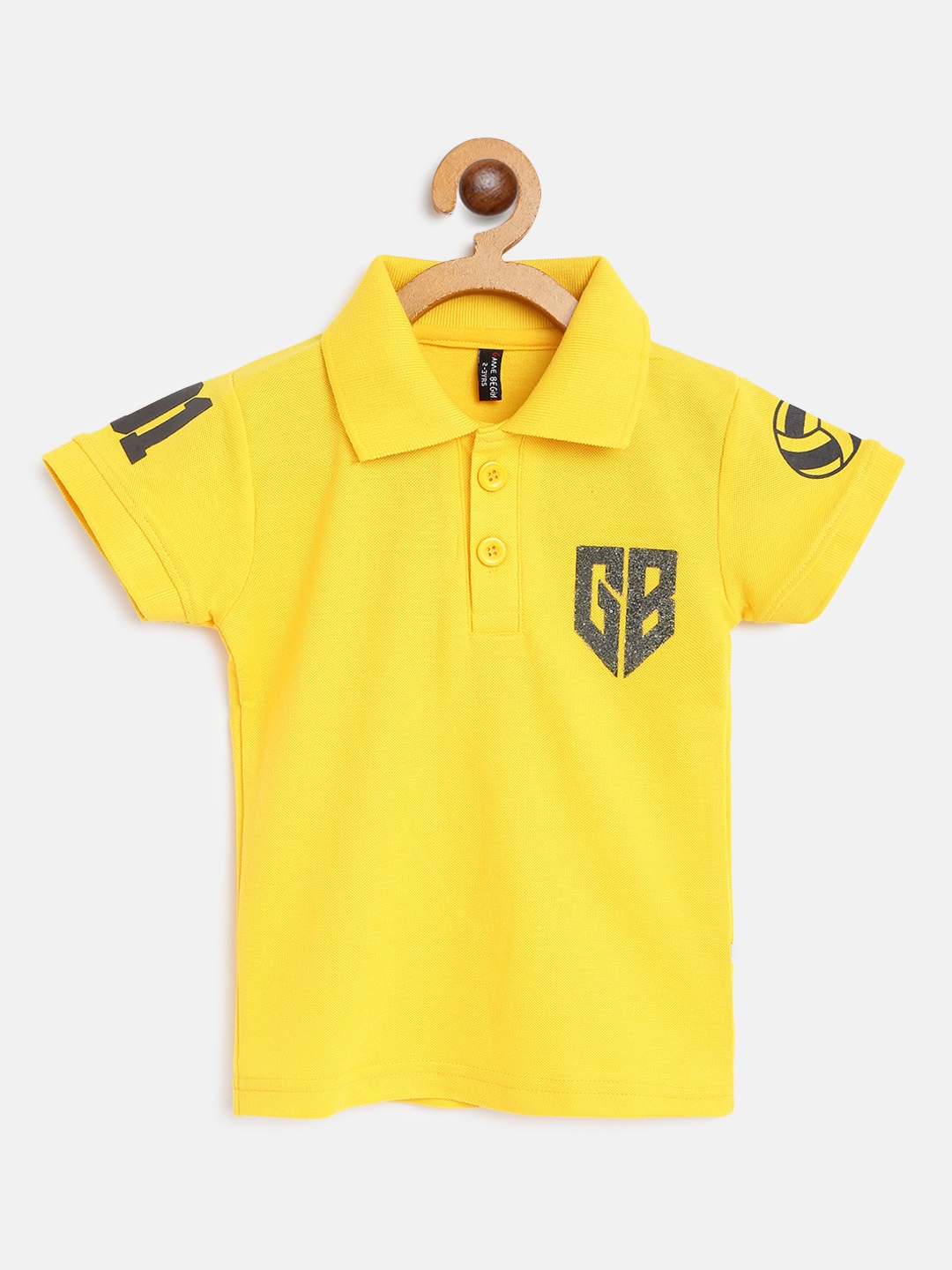 

GAME BEGINS Boys Yellow & Black Brand Logo Print Pure Cotton Polo Collar T-shirt