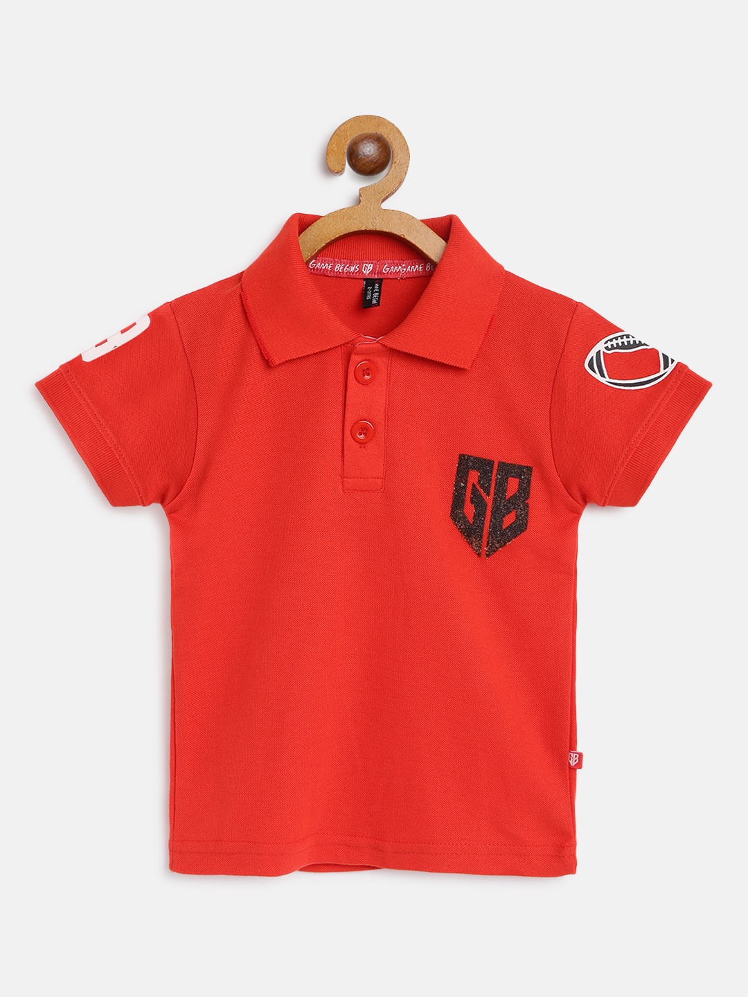 

GAME BEGINS Boys Red Solid Pure Cotton Polo Collar T-shirt