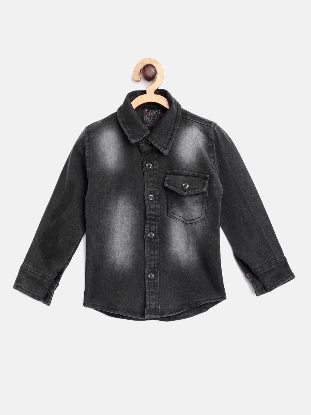 

GAME BEGINS Boys Black Pure Cotton Faded Denim Casual Shirt
