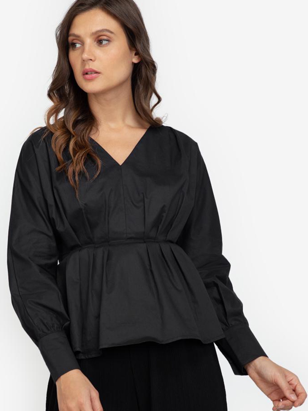 

ZALORA WORK Black Accordion Pleated Monochrome Top