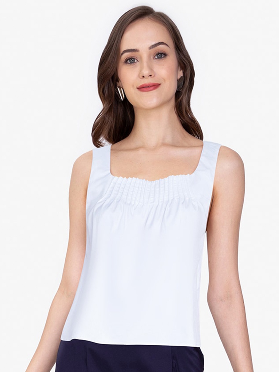 

ZALORA WORK Women White Solid Front Pleated Top