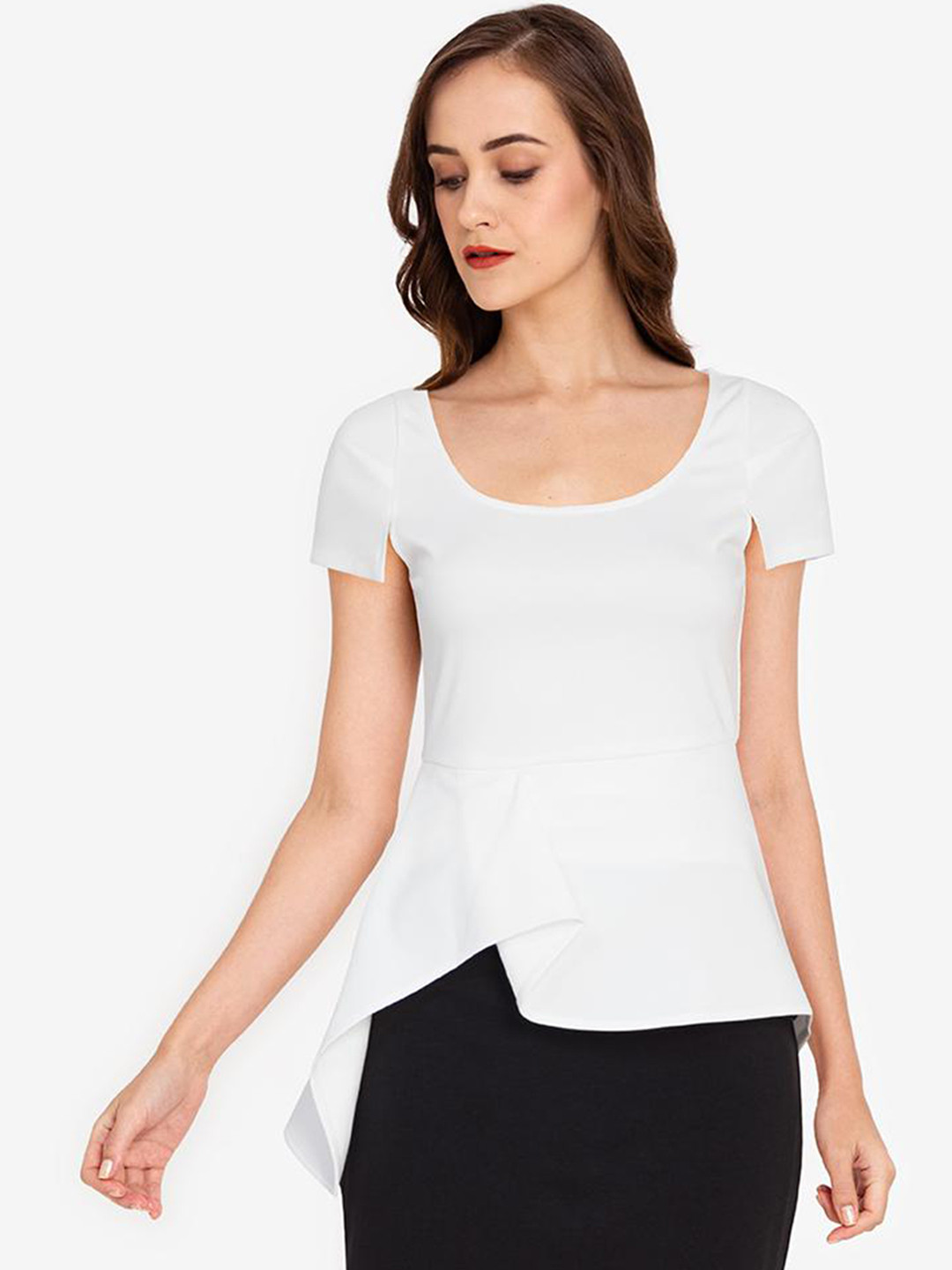

ZALORA WORK White Asymmetric Drape Top